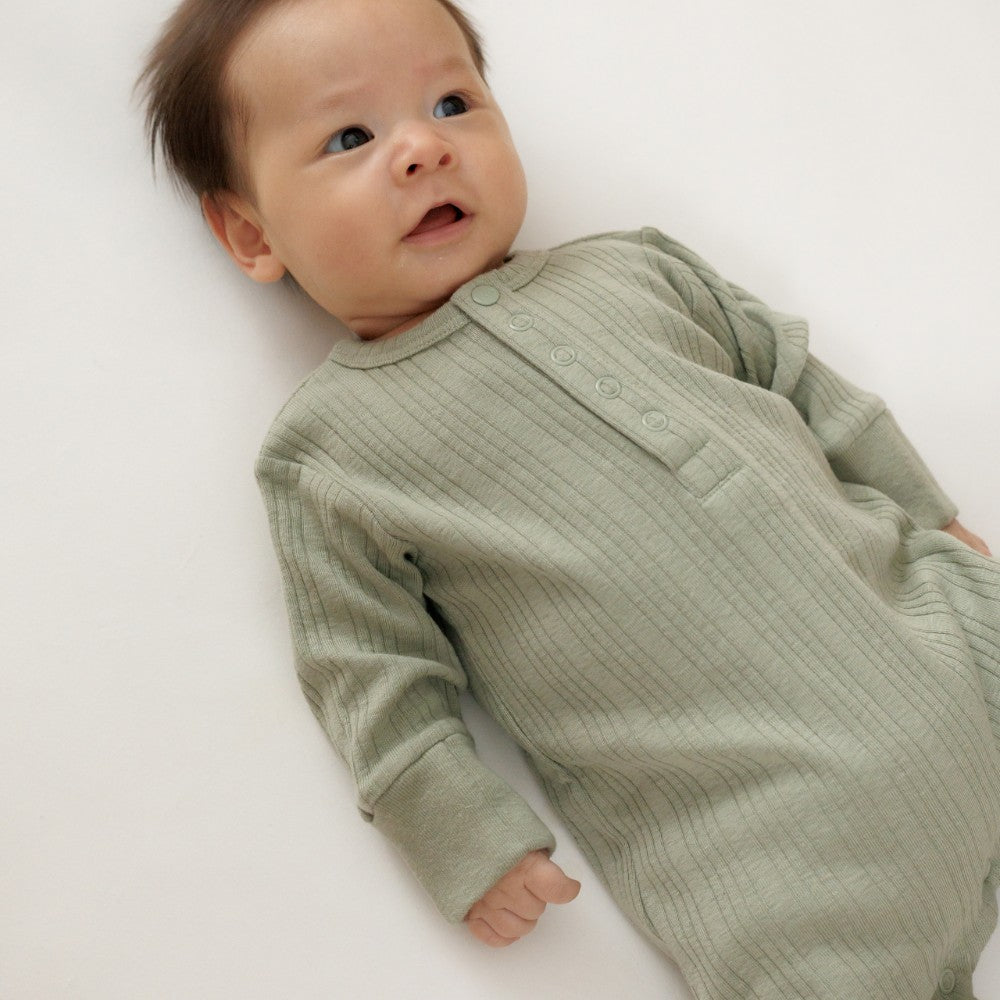 Woolbabe Merino/Organic Cotton Long Sleeve Henley Suit - Flax Marl