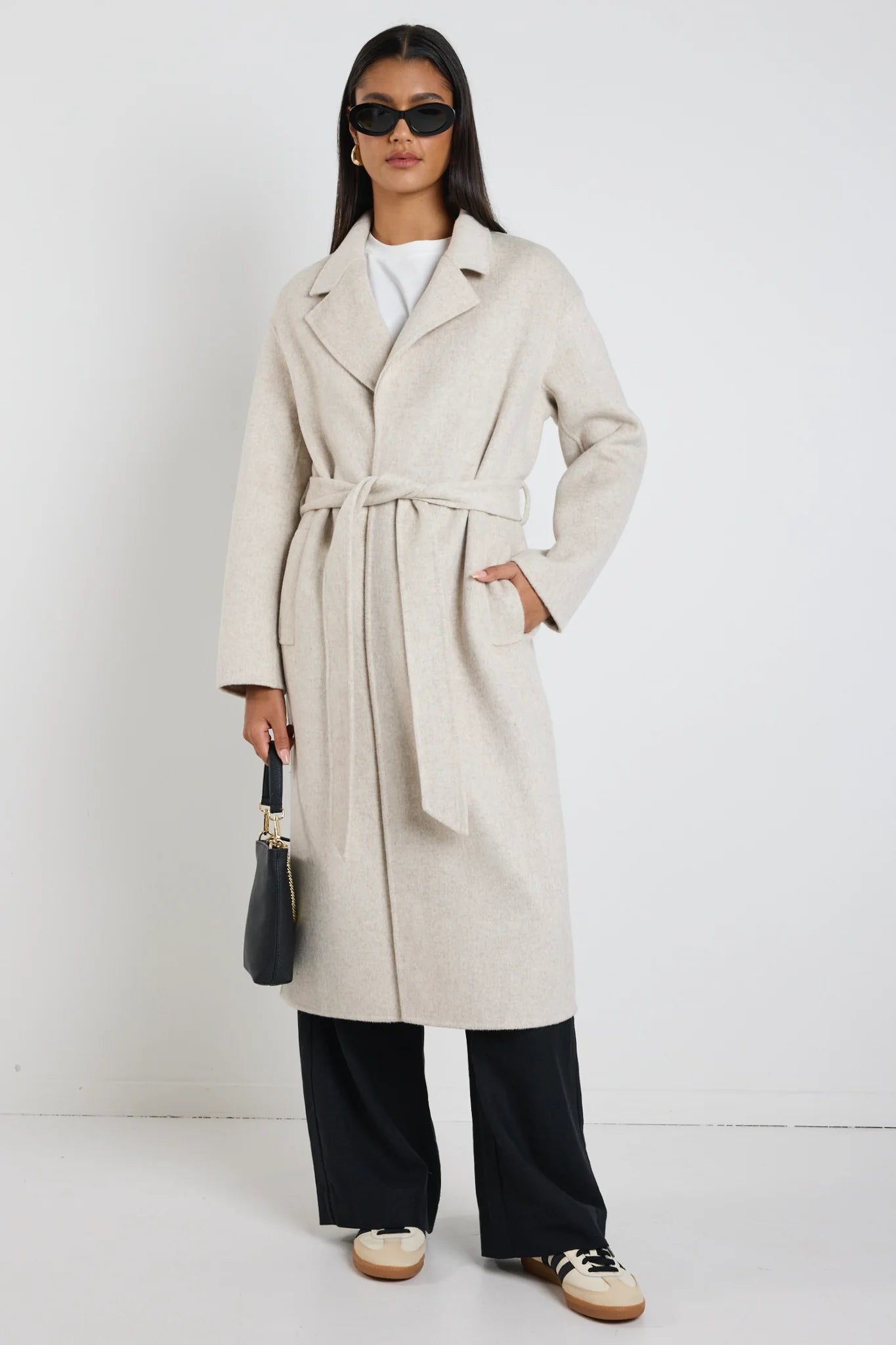 Geneva Snow Marle Wool Blend Belted Coat