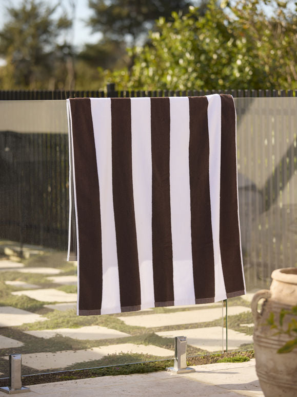 Stripe Beach Towel - Cocoa/White