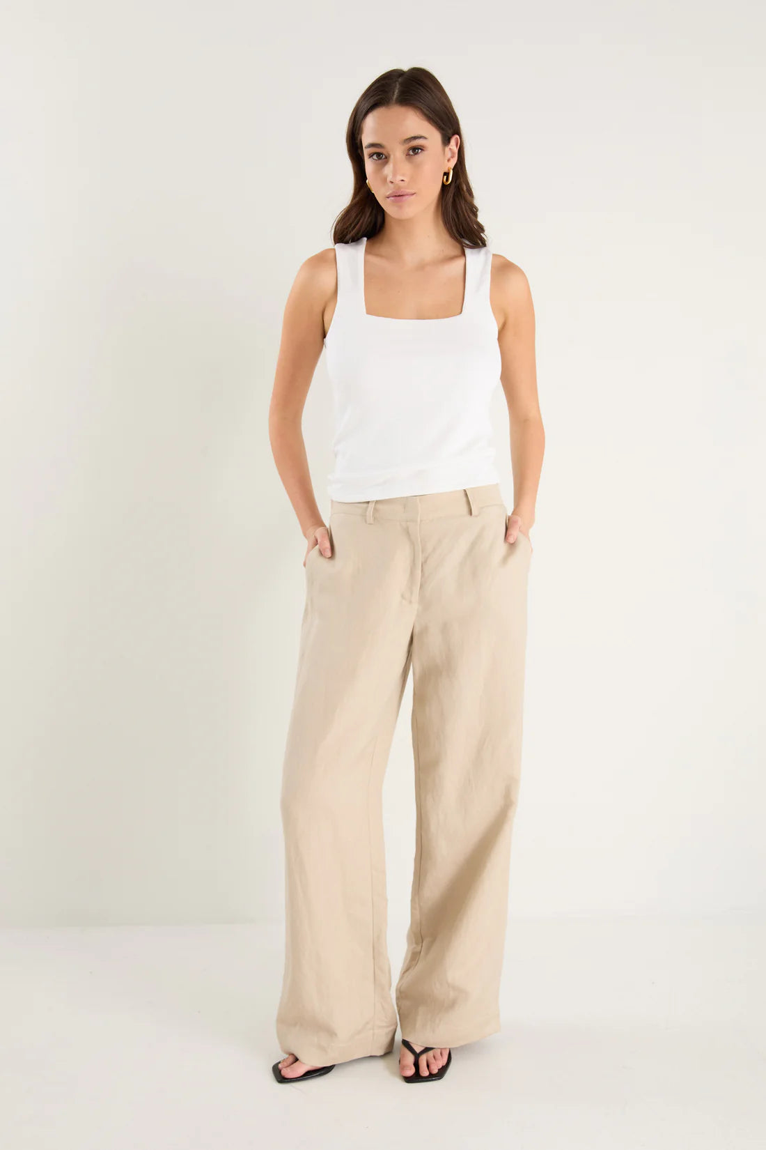 Shelter Linen Viscose Flat Front Wide Pants - Oat
