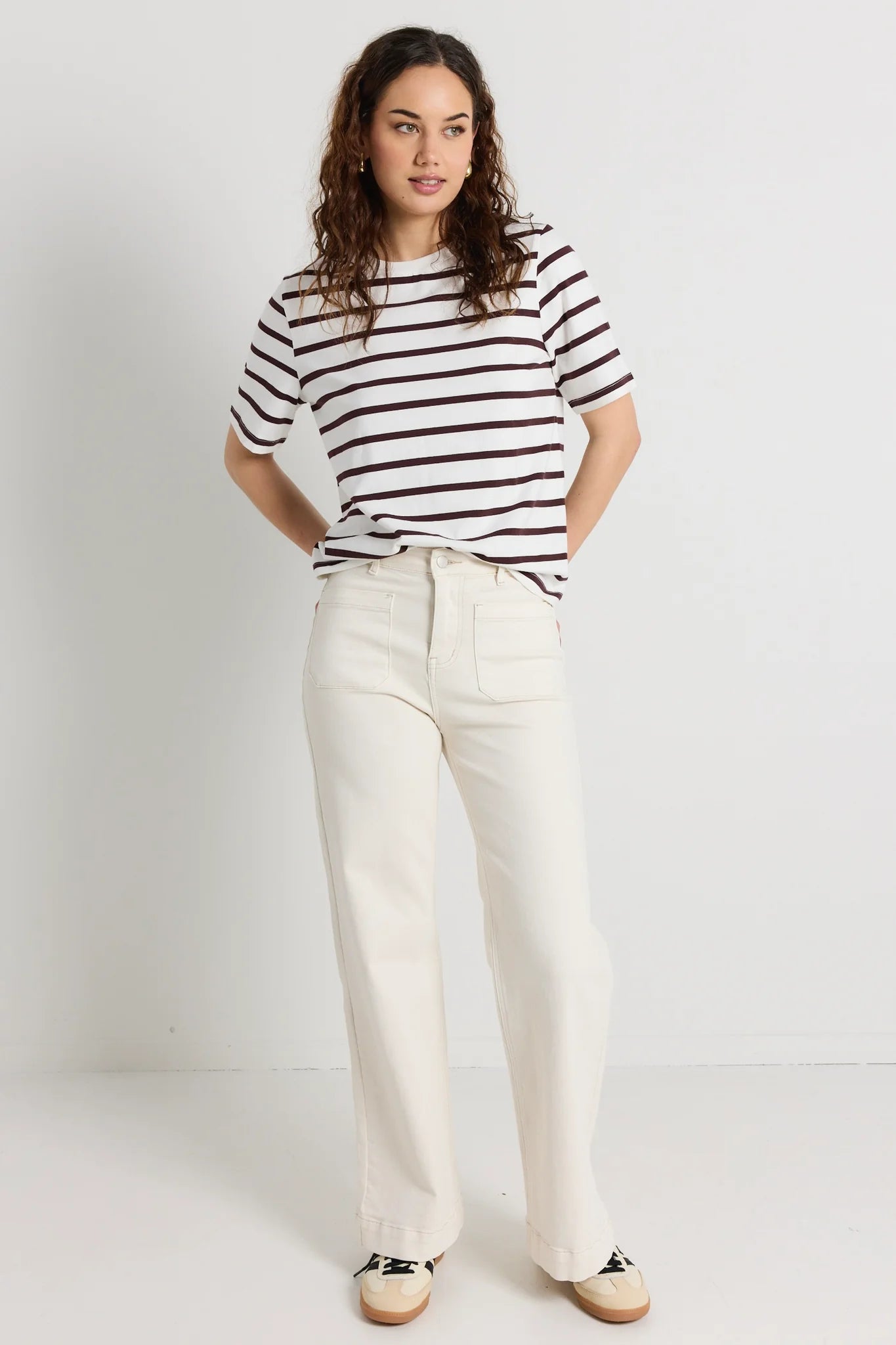 Binding Chocolate & White Stripe Boxy Fit Tee