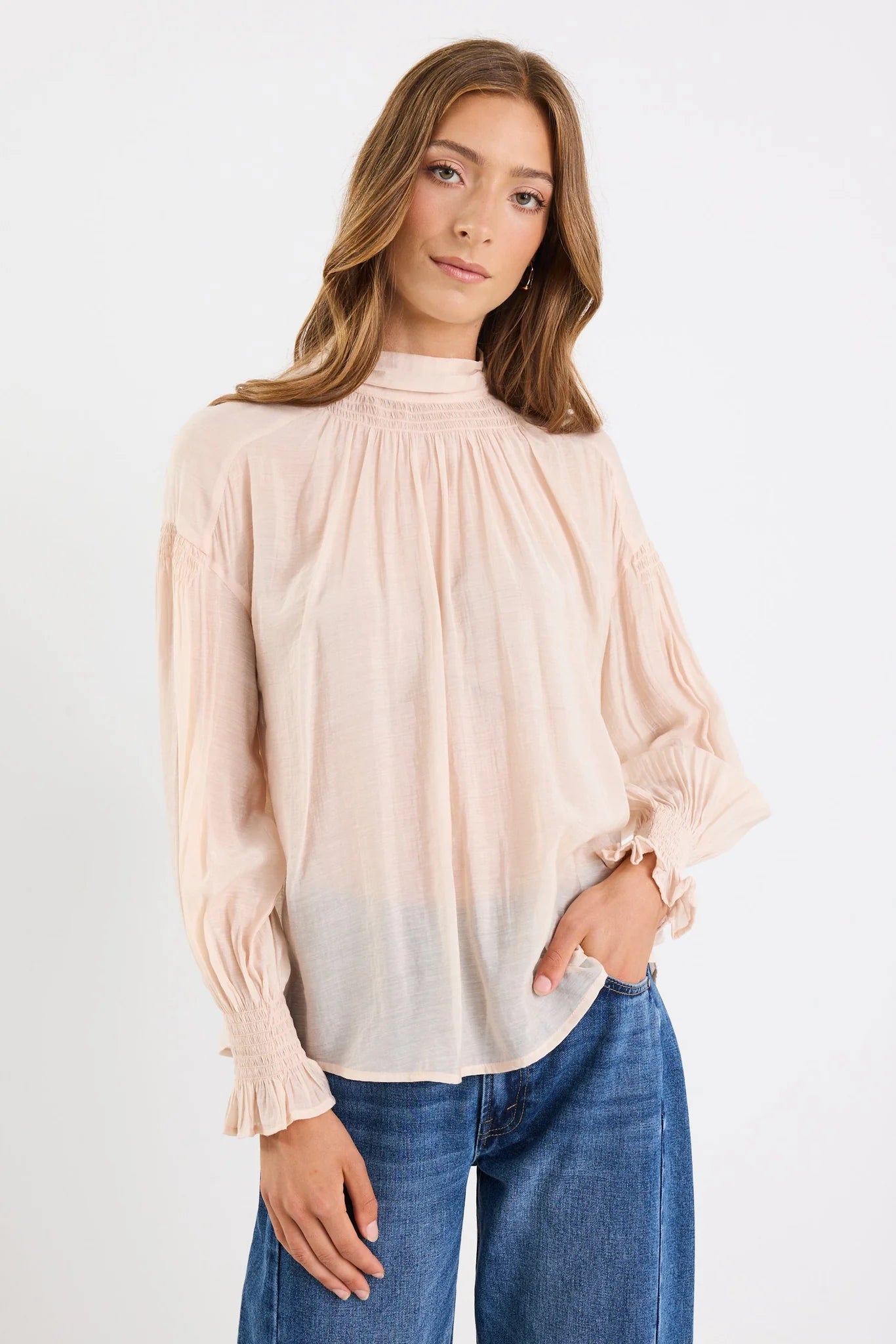 Adapt Vanilla Shirred LS Top