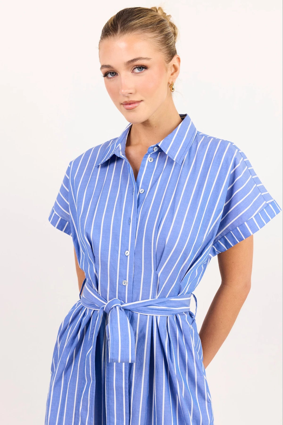 Camden Blue Wide Stripe Fit Flare Maxi Shirt Dress