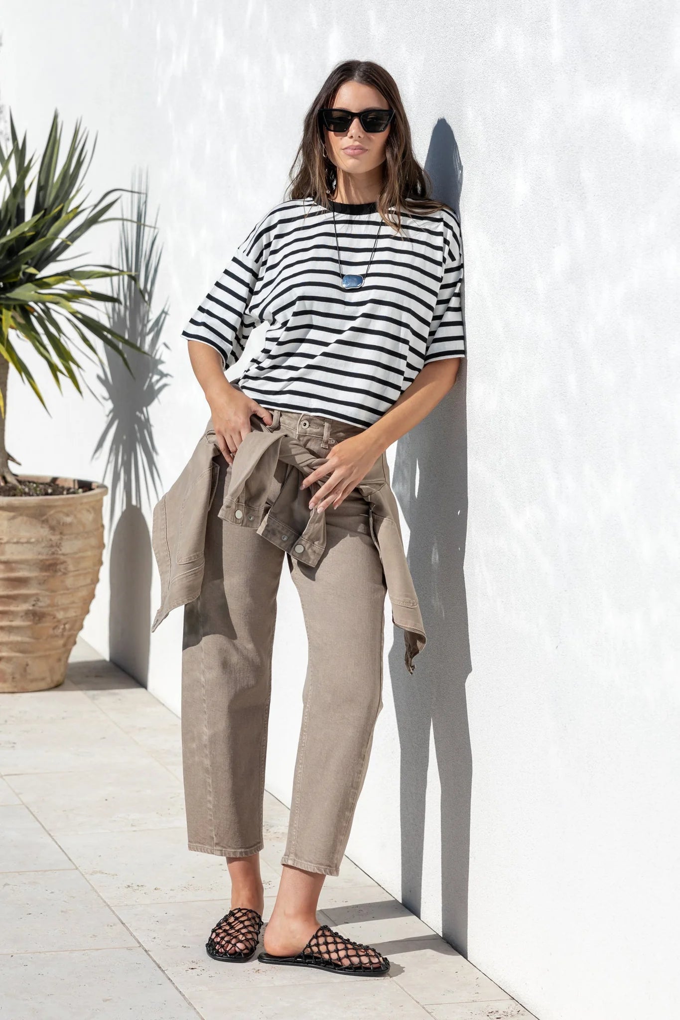 Idolise Taupe Stretch Soft Barrel Jeans