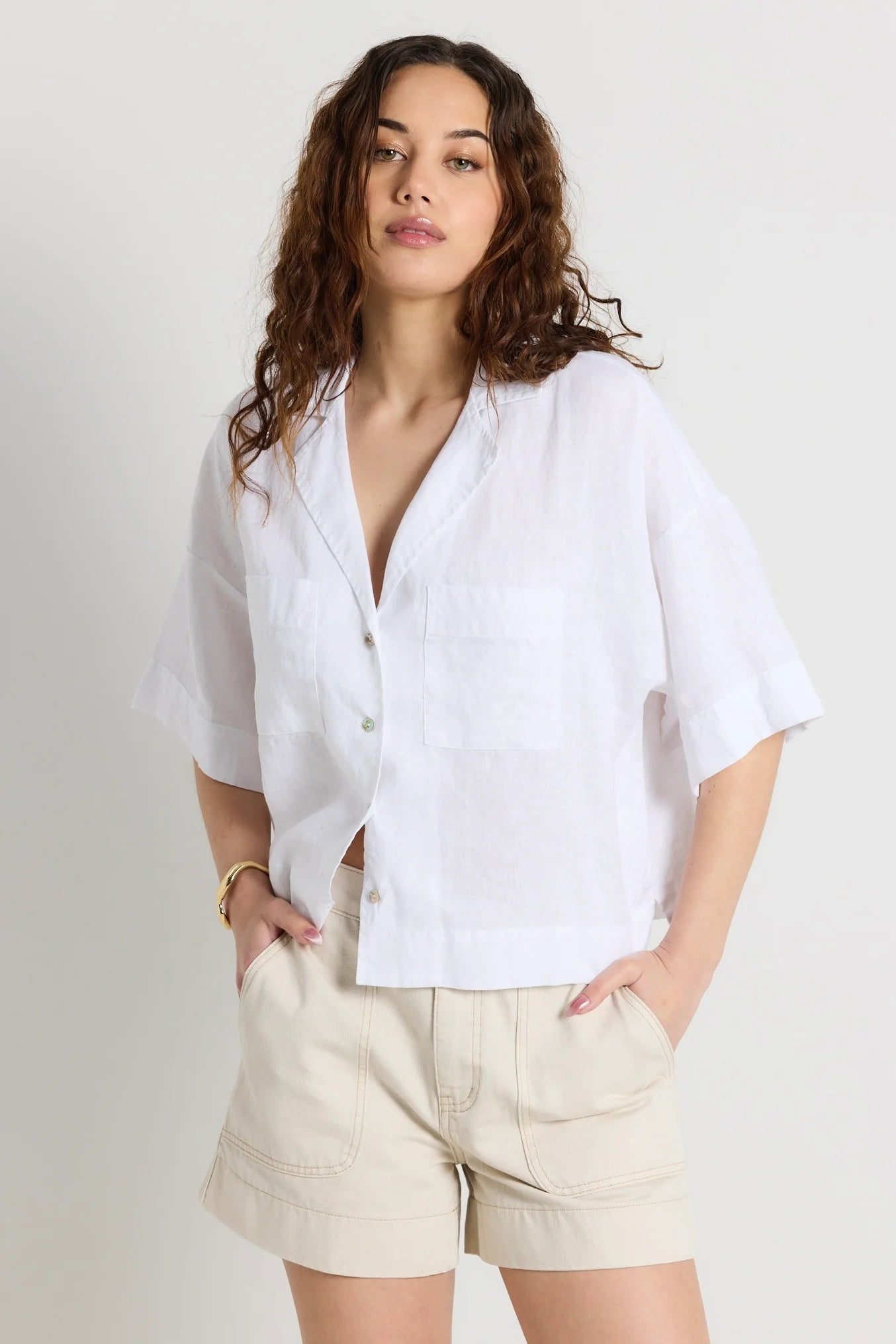 Meander White Linen Boxy Shirt