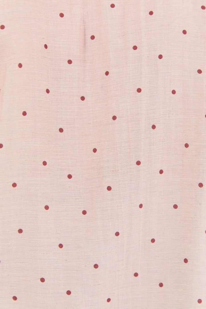 Garnish Blush Polka Dot Frill Front Mid Sleeve Top