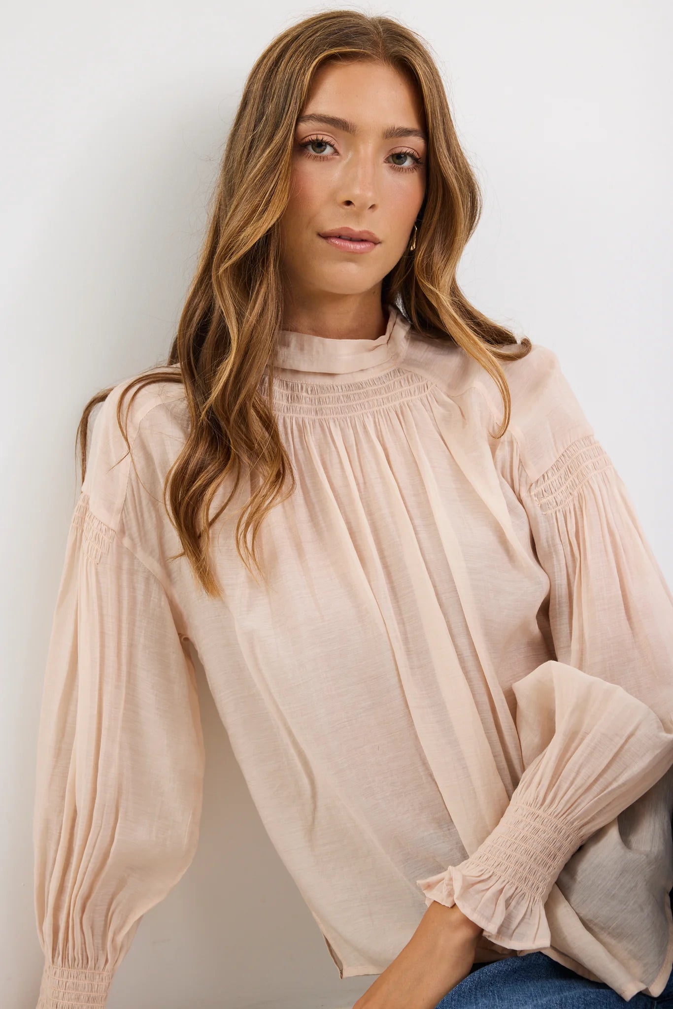 Adapt Vanilla Shirred LS Top