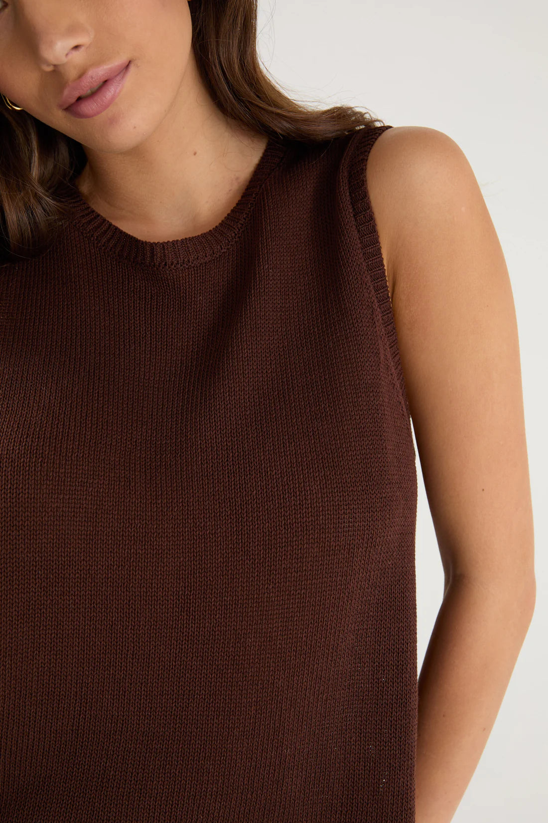 Salute Chocolate Relaxed Sleeveless Knit Tank Top