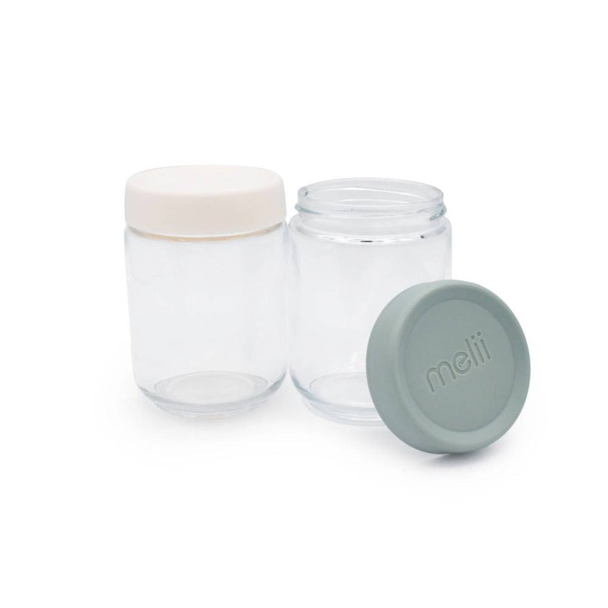 Melii Glass Overnight Oat Jars 2pk - Sage/Ivory
