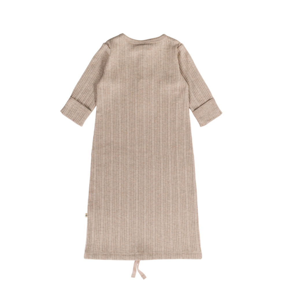Woolbabe Merino/Organic Cotton Henley Drawstring Gown - Dune Marl