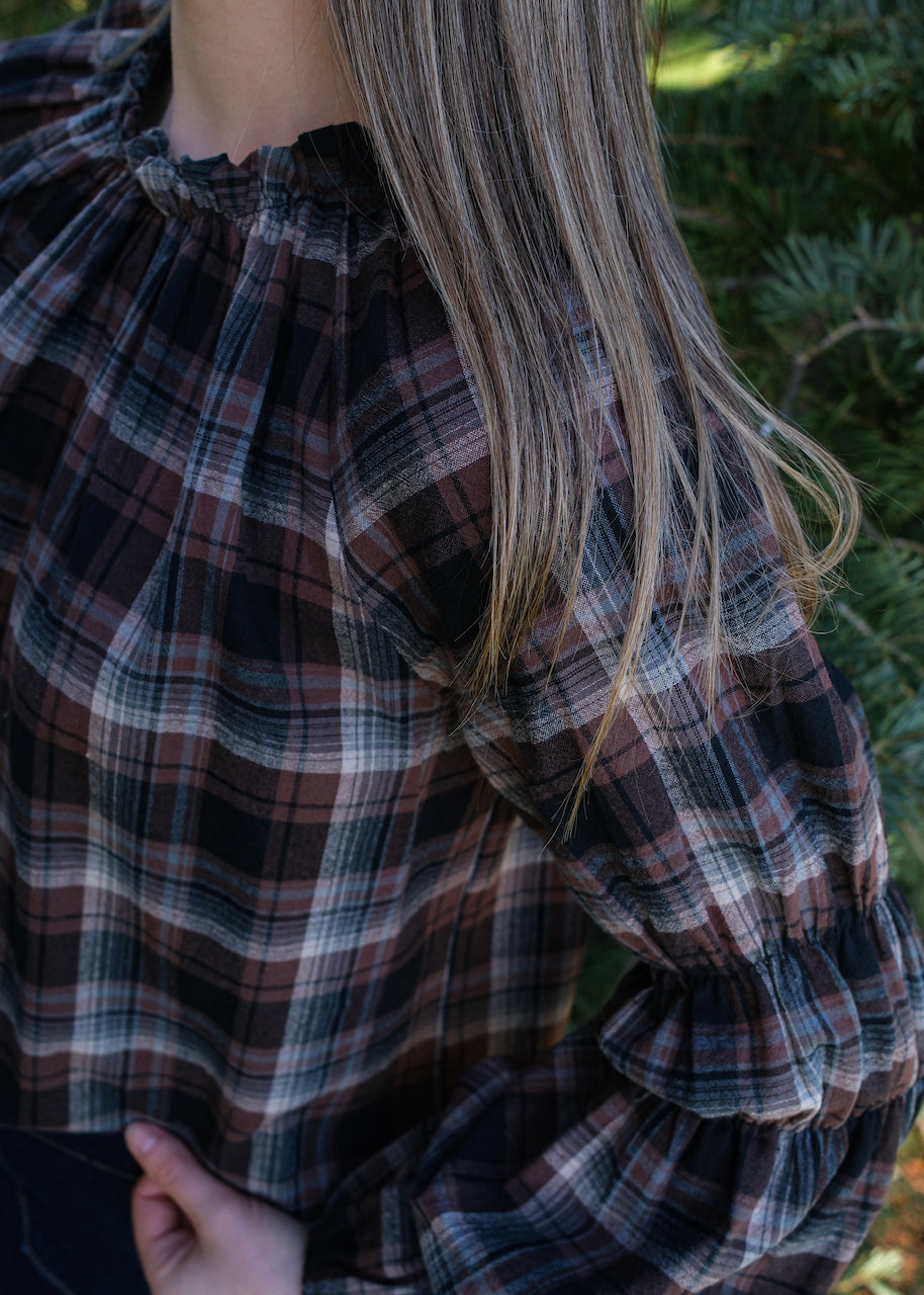 Gracie blouse Long sleeve - Brown Check