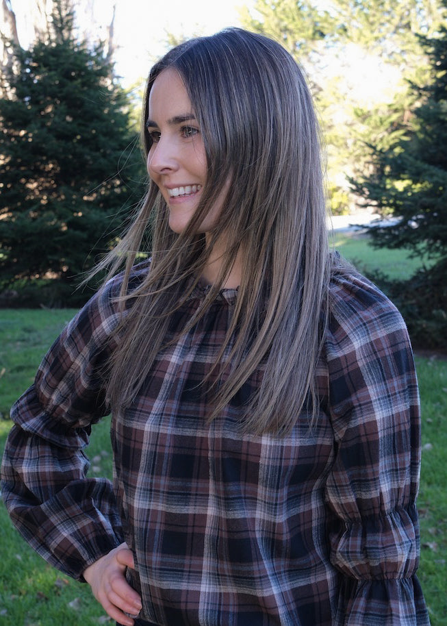 Gracie blouse Long sleeve - Brown Check