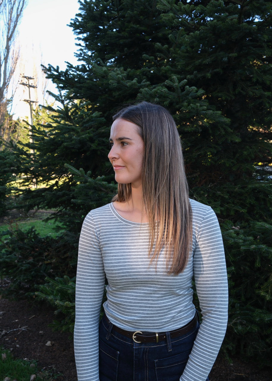 Plain long sleeve - Grey/White stripe
