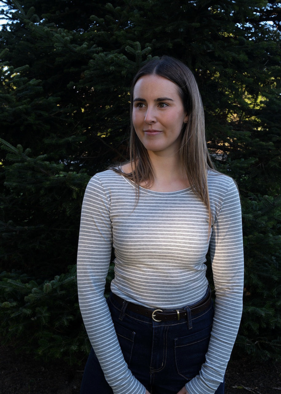 Plain long sleeve - Grey/White stripe