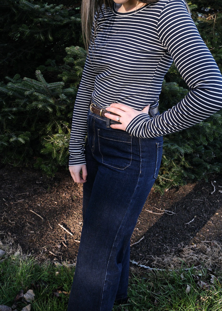 Plain long sleeve - Navy/White stripe