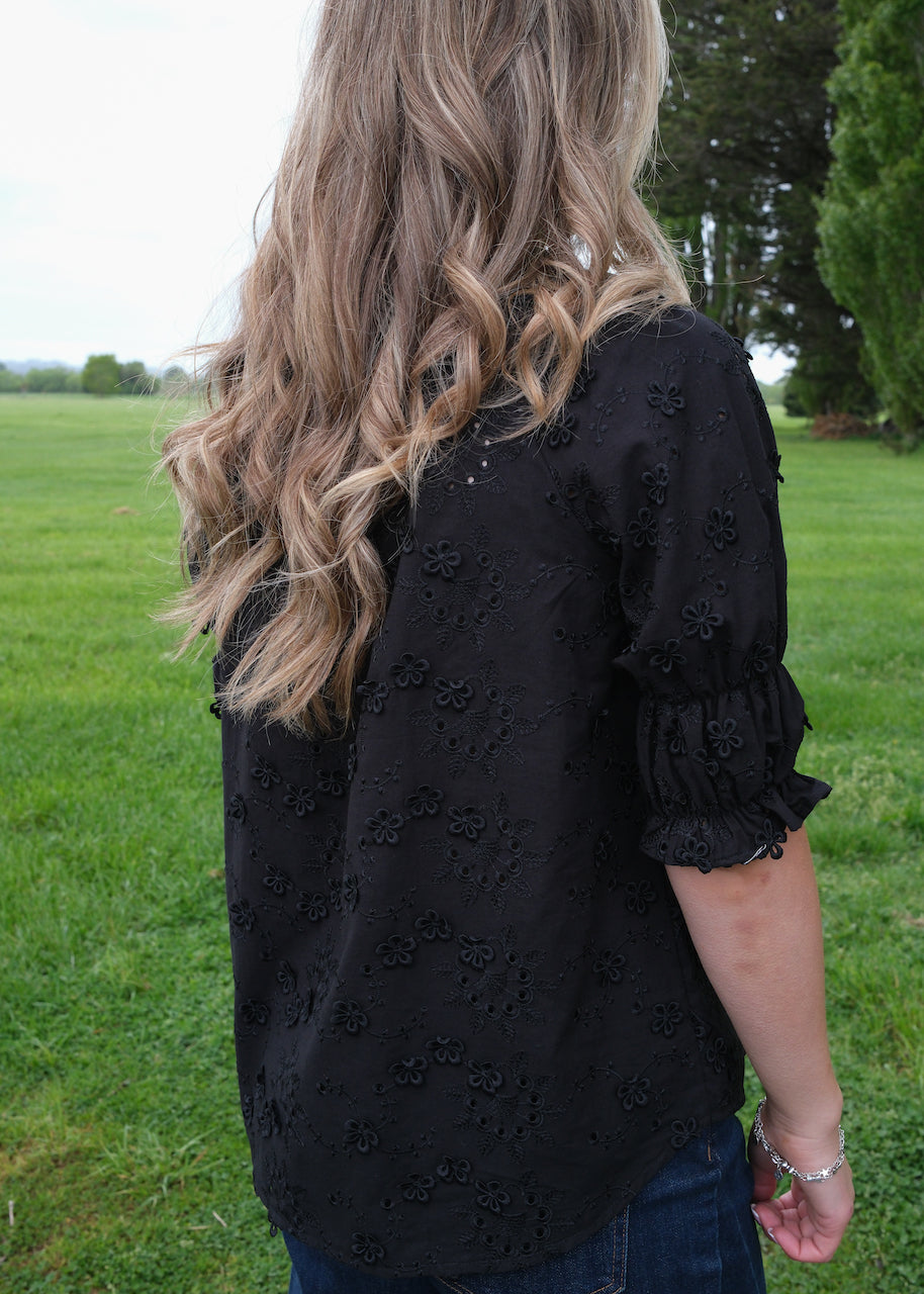 Gracie blouse - Black broderie anglaise