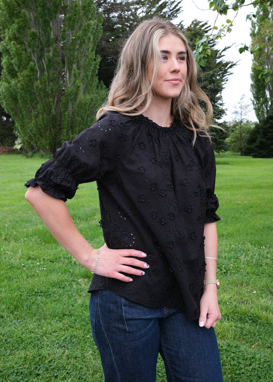 Gracie blouse - Black broderie anglaise