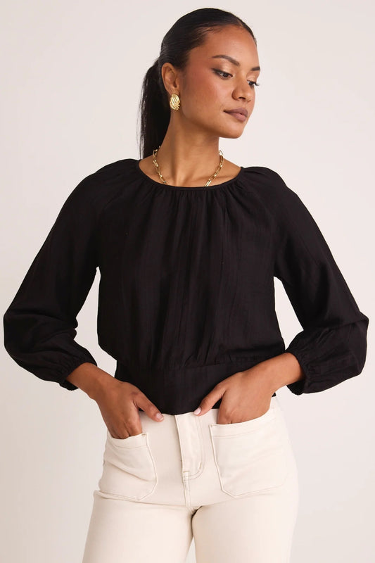 Discover Black Shirred Back Gathered Top