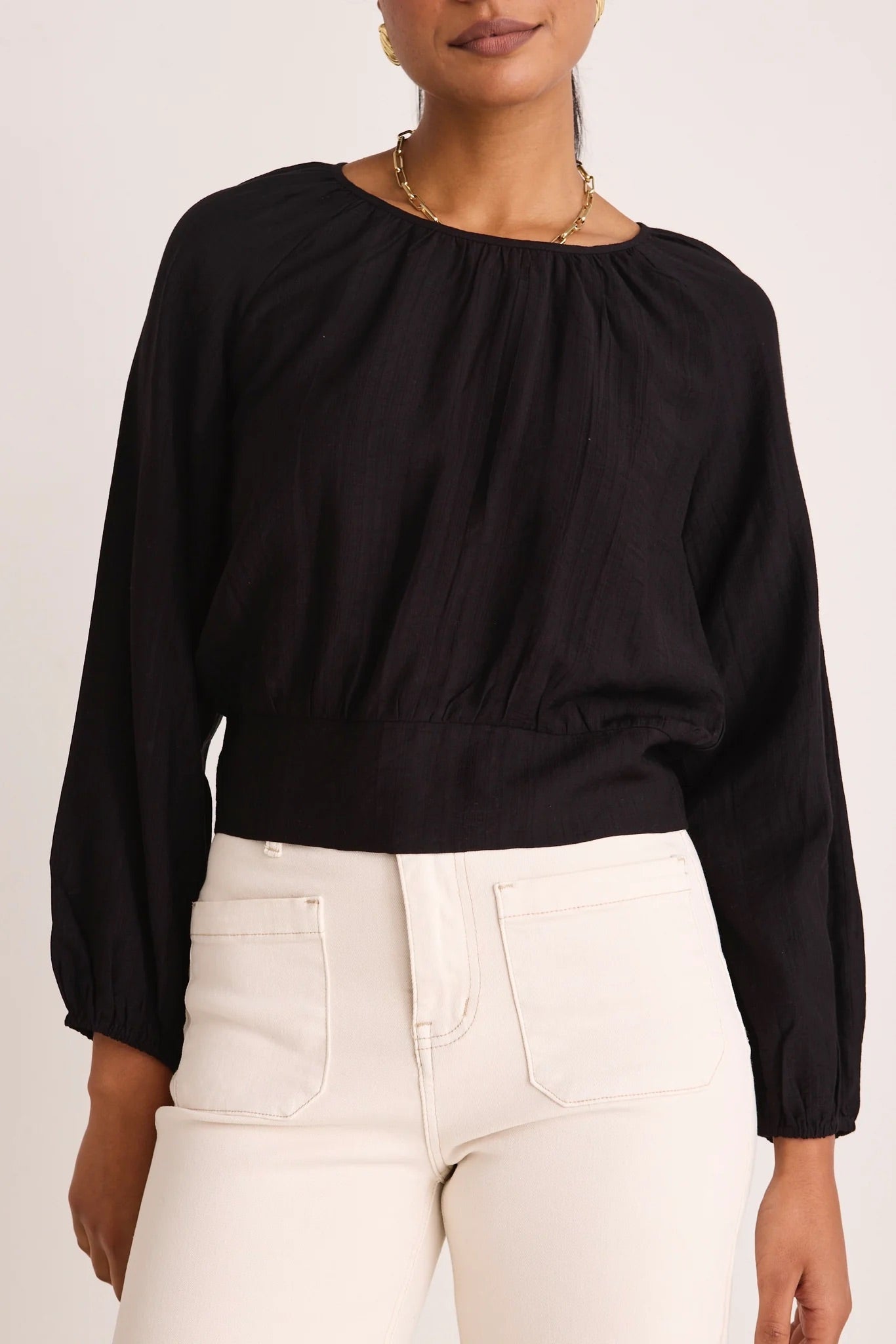 Discover Black Shirred Back Gathered Top