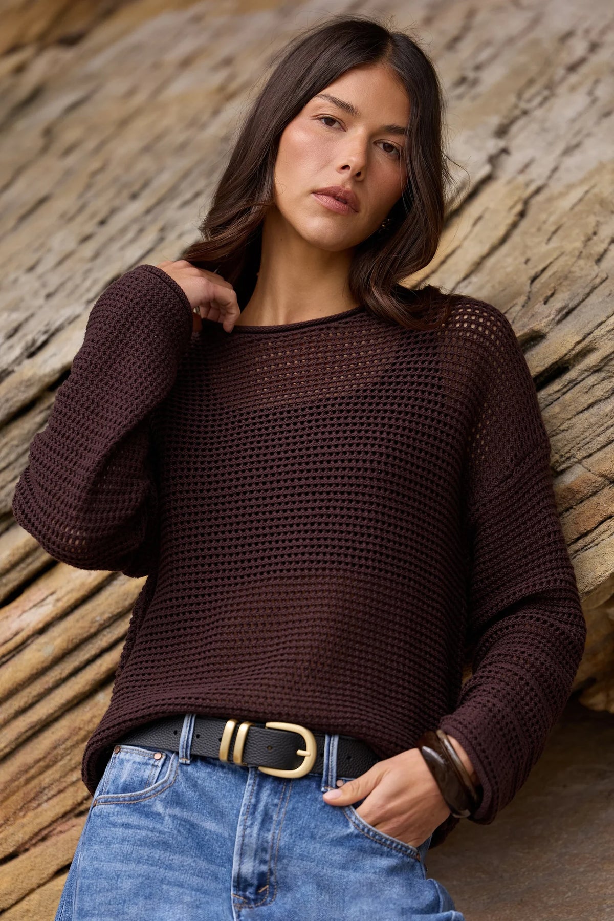 Dawn Dark Chocolate Crochet Knit Jumper