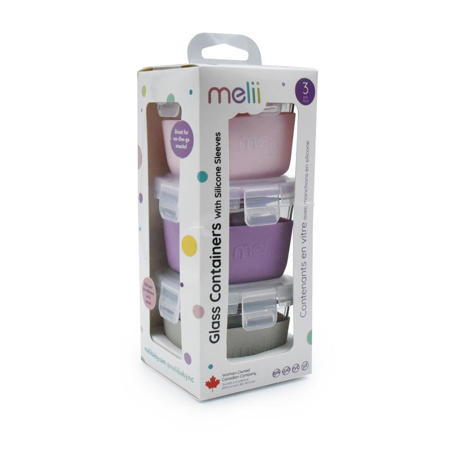 Melii Glass Containers with Silicone Sleeve 3 Pack -