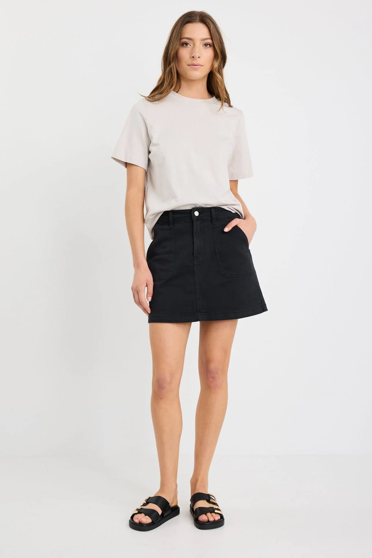 Orchard Washed Black Pocket Front Denim Mini Skirt