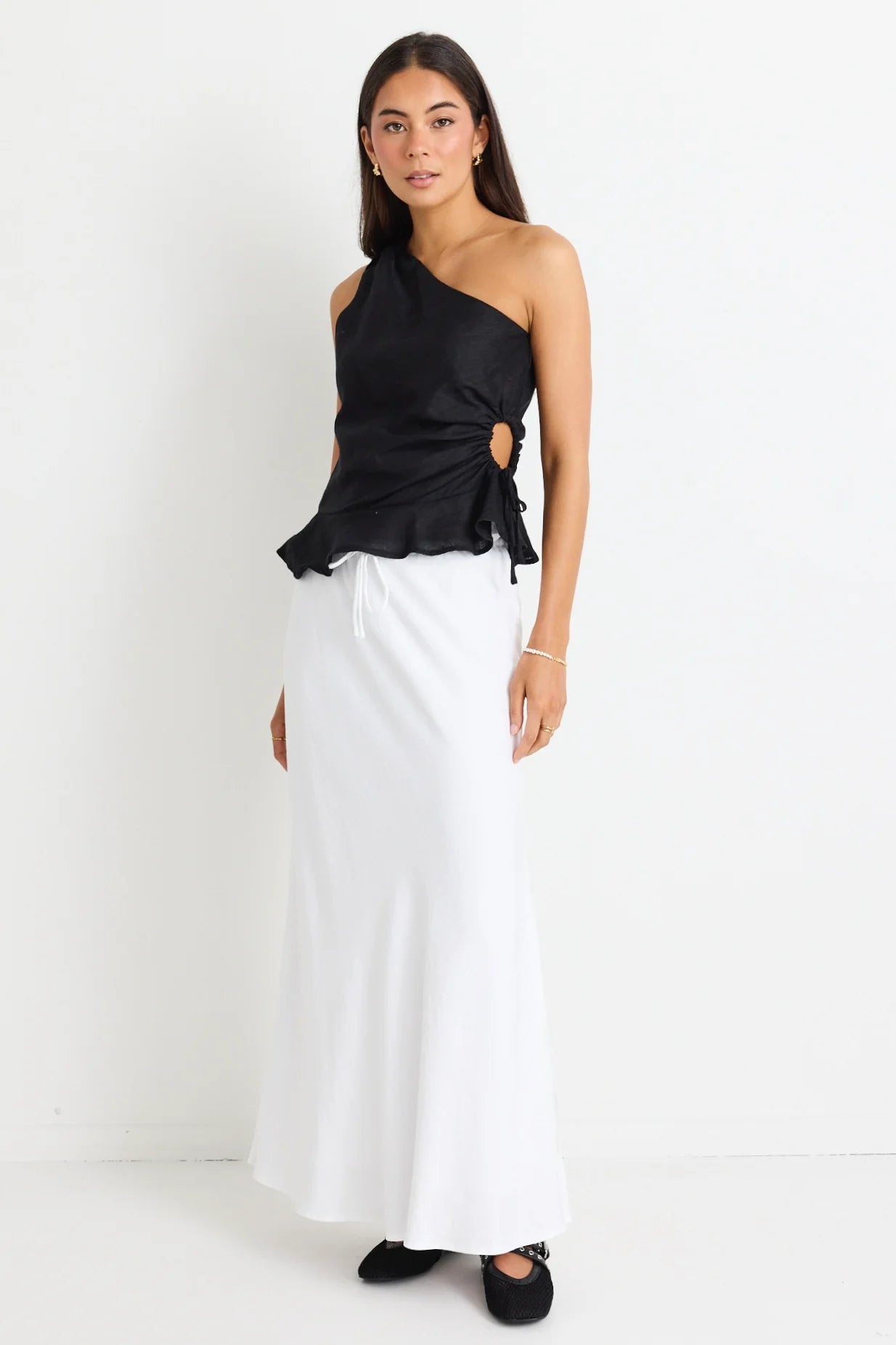 Summit White Tie Waist Bias Maxi Skirt