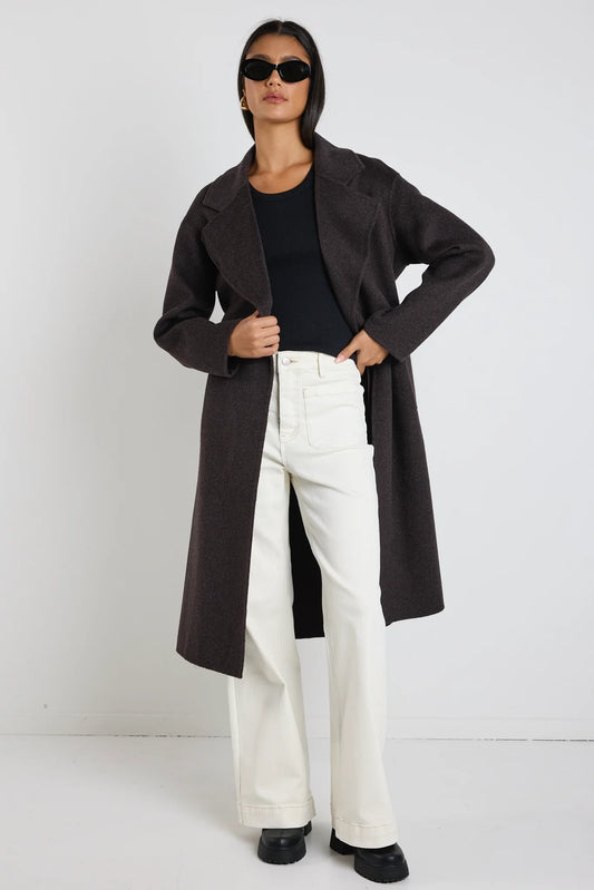 Geneva Chocolate Marle Wool Belted Coat