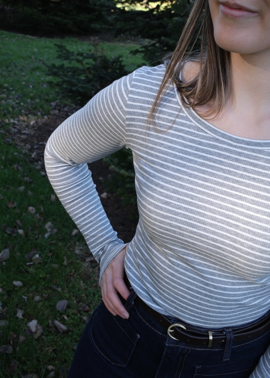 Plain long sleeve - Grey/White stripe