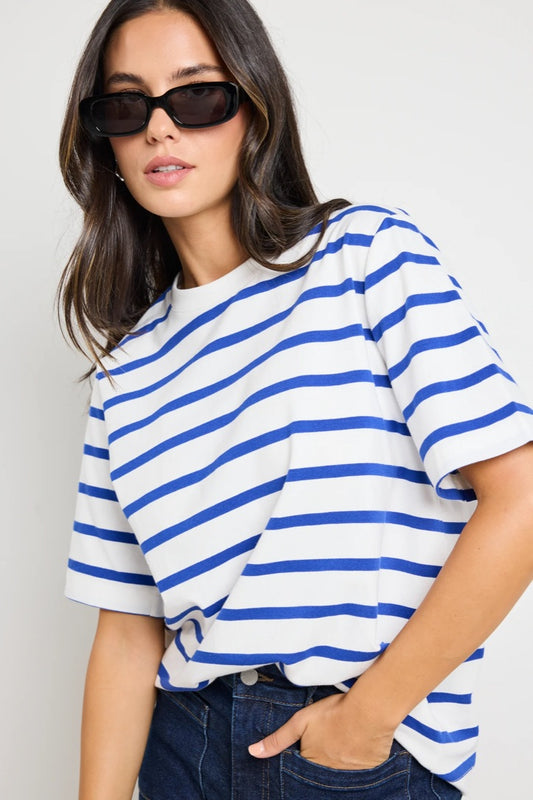 Binding Blue White Stripe Boxy Fit Tee