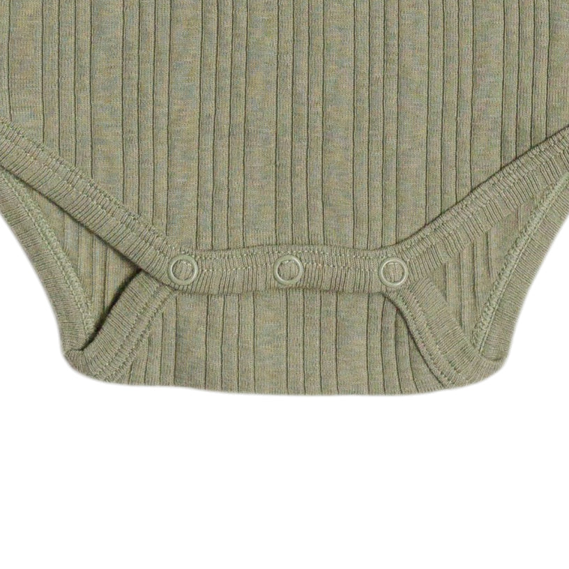Woolbabe Merino/Organic Cotton Long Sleeve Henley Bodysuit - Flax Marl