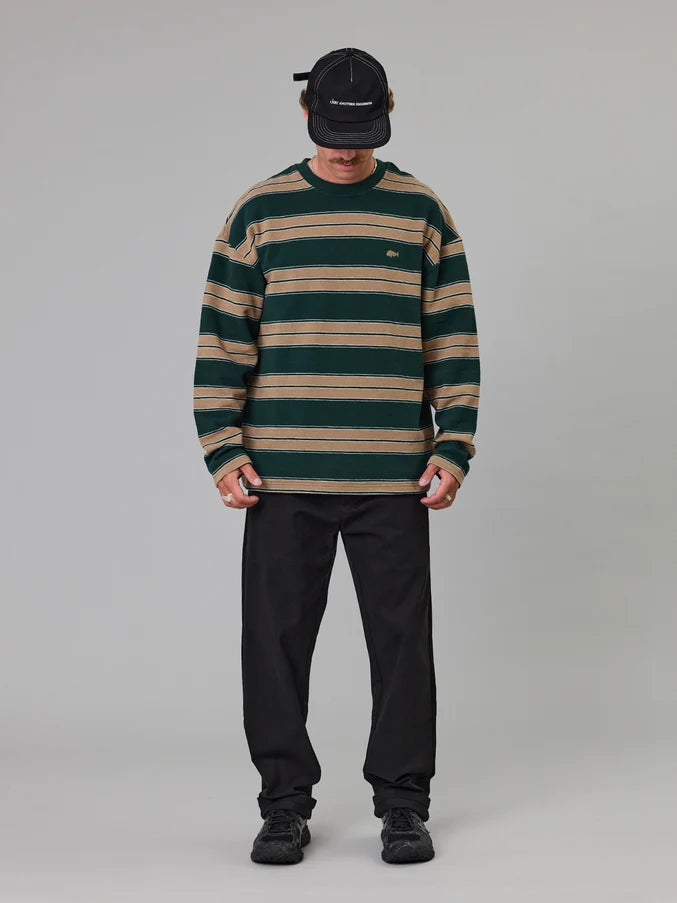 BAY LS TEE - GREEN STRIPE