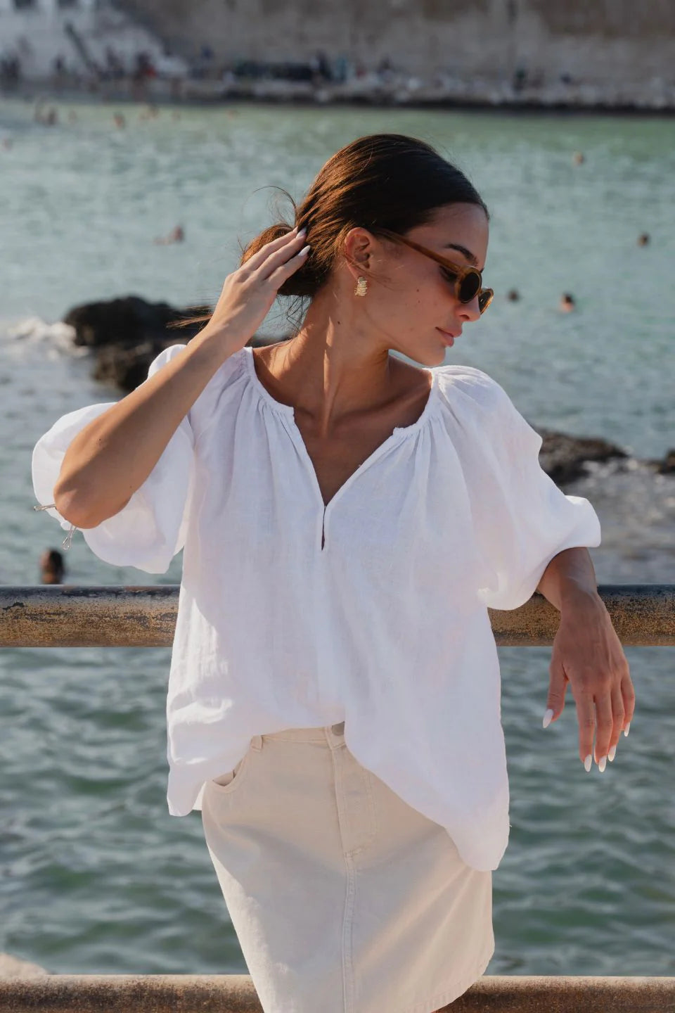 Revolutionary White Linen Relaxed  Top