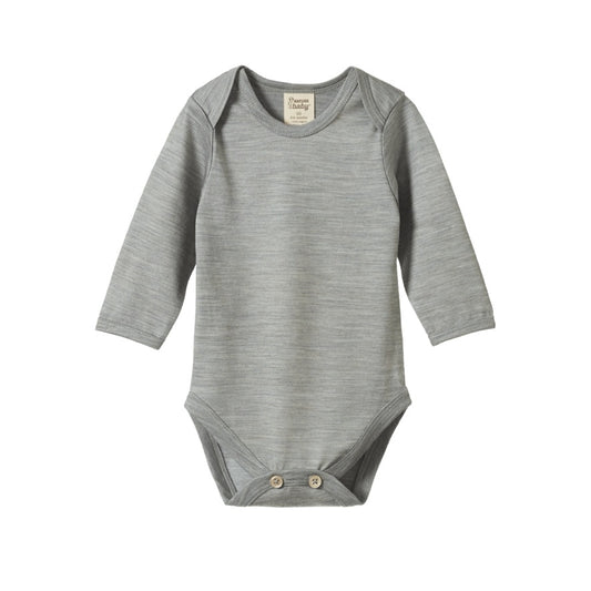 Merino long sleeve bodysuit - Grey marl