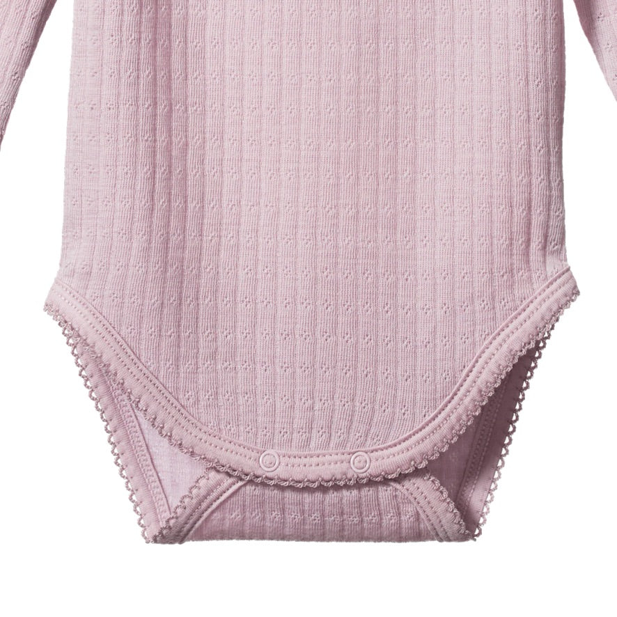 Merino Pointelle Long Sleeve Bodysuit - Lilac