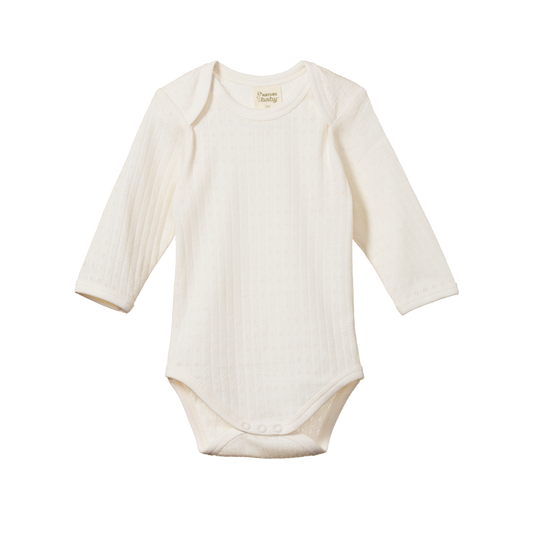 Pointelle long sleeve bodysuit -NATURAL