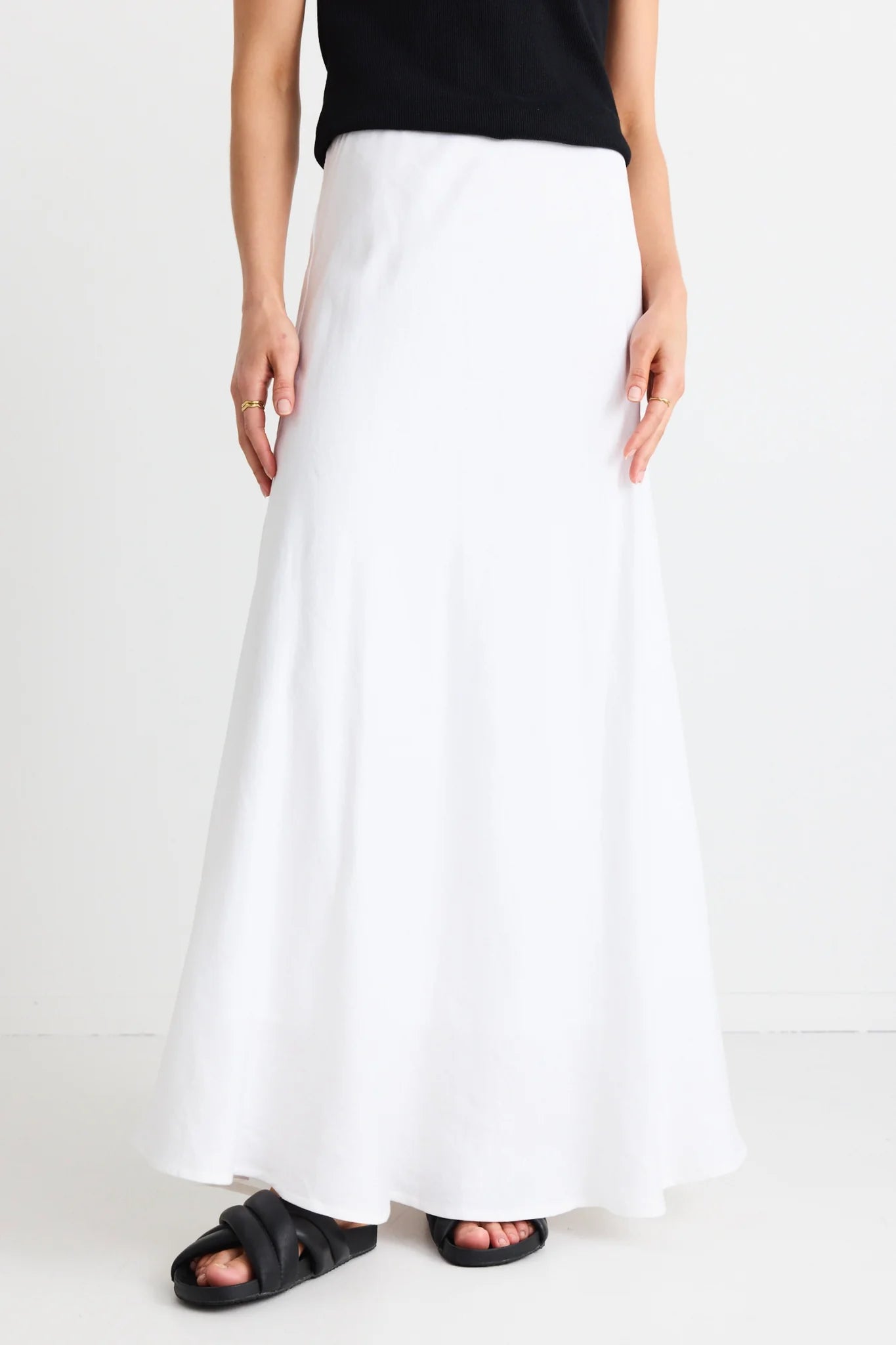 Lagos White Linen Blend Bias Maxi Skirt