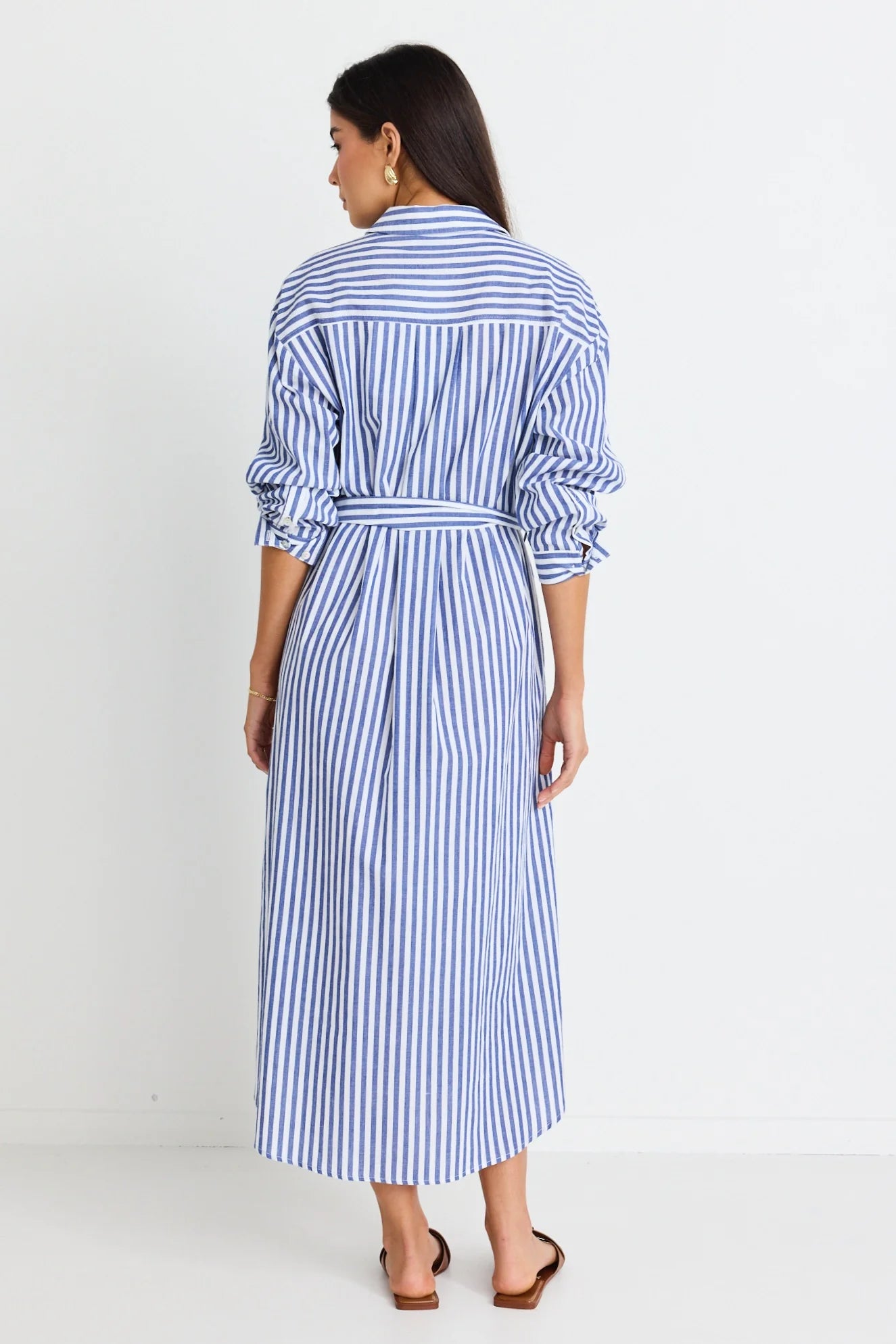 Forward Blue Stripe Cotton Midi Shirt Dress