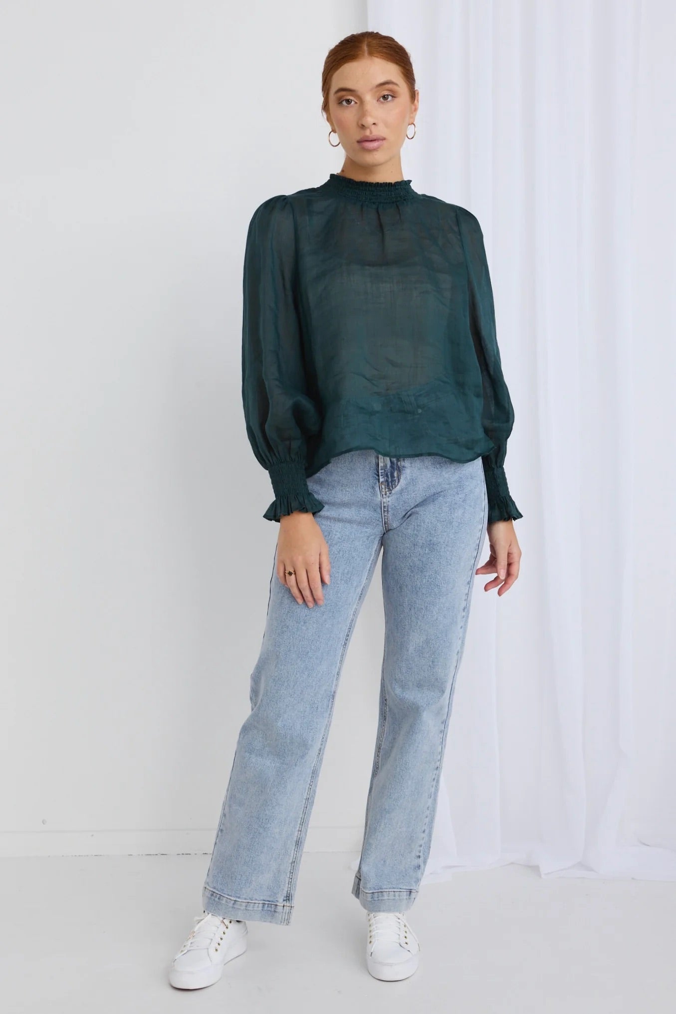 Emphatic Forest Ramie High Neck Blouse