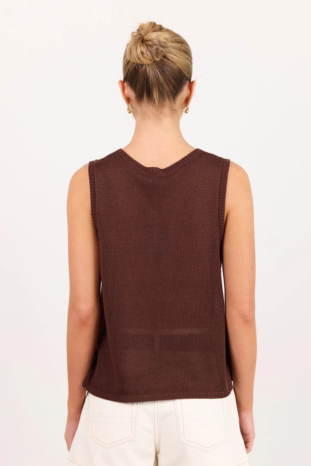 Salute Chocolate Relaxed Sleeveless Knit Tank Top