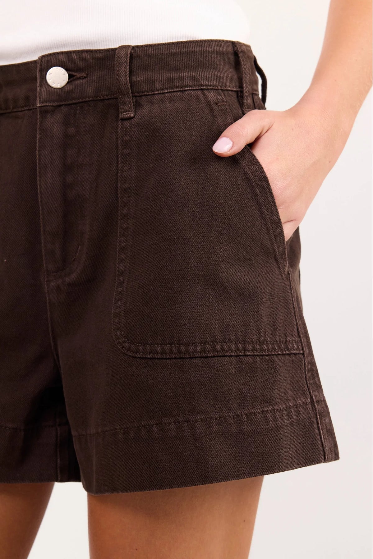 Kindly Dark Chocolate Pocket Front Denim Short