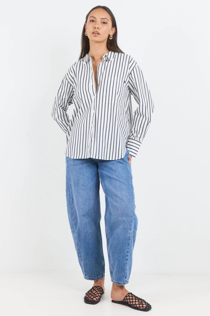 You Got This White Black Stripe Cotton Poplin Oversized Boyfriend Shirt