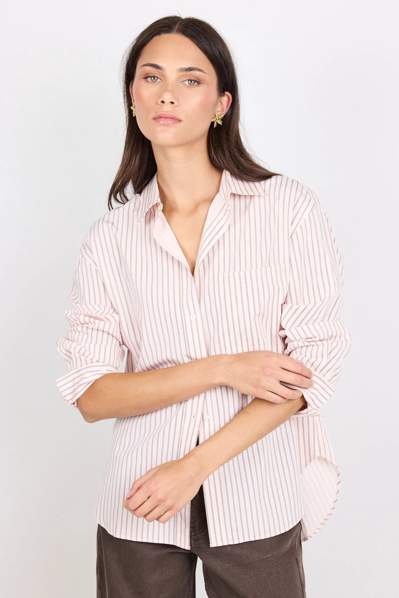 You Got This Blush Double Pinstripe Oversized Boyfriend Shirt
