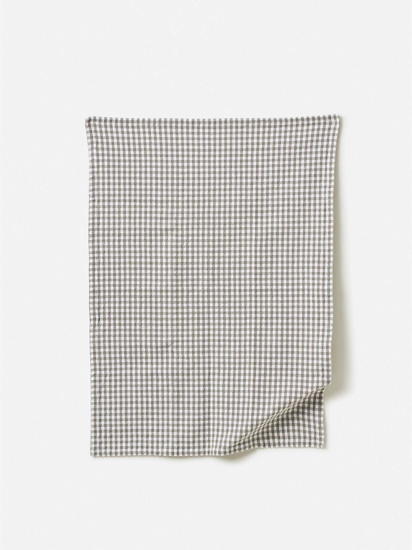 Gingham Washed Cotton Tea Towel - Grey