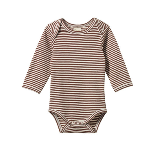 Cotton long sleeve bodysuit - Pinecone stripe