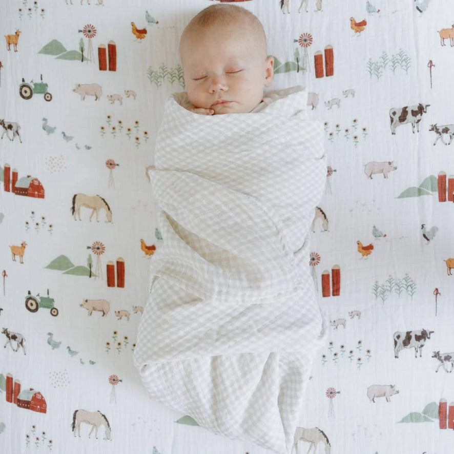 Little Unicorn Single Cotton Muslin Swaddle - Tan Gingham