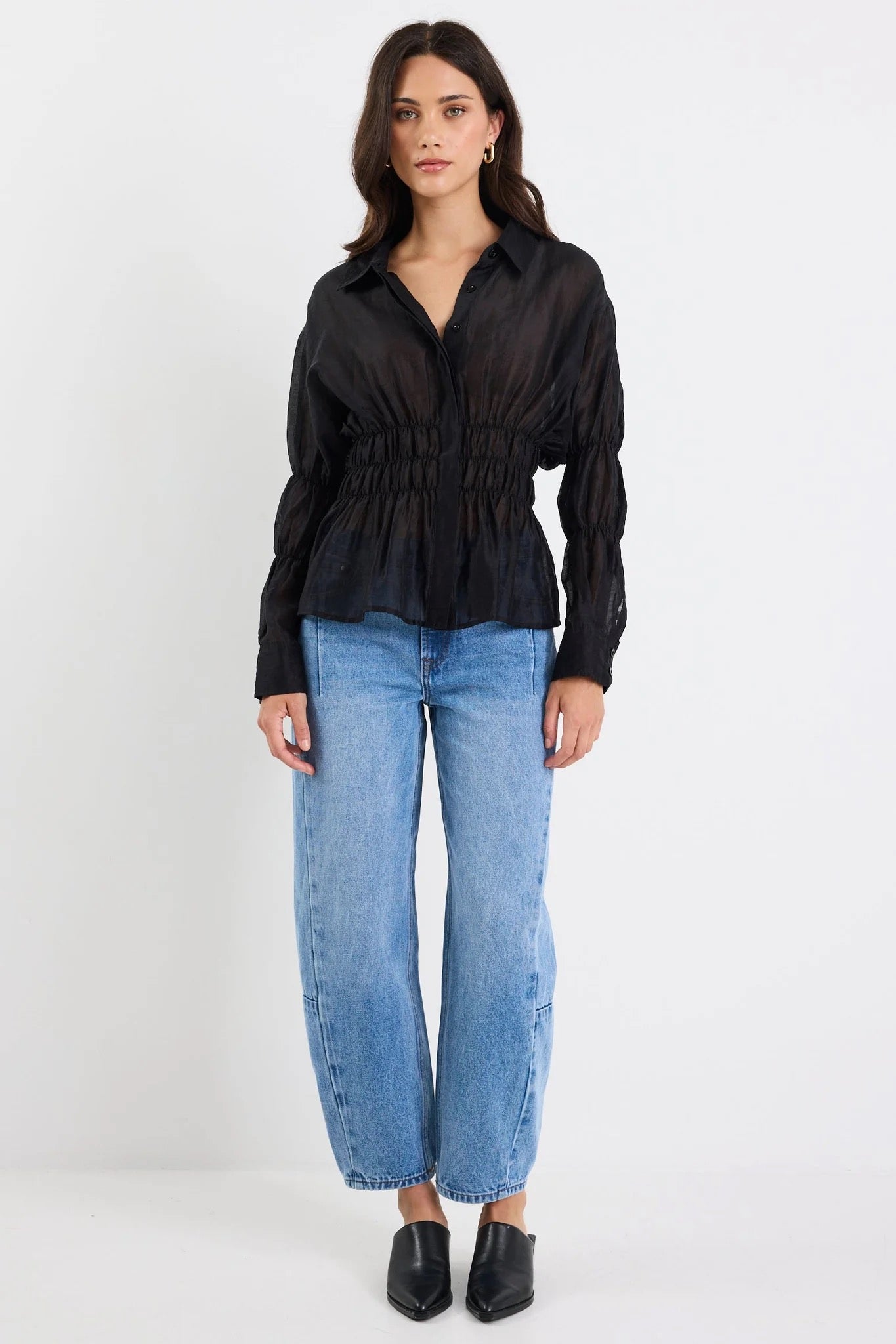Composite Black Sheer Shirred Body Shirt