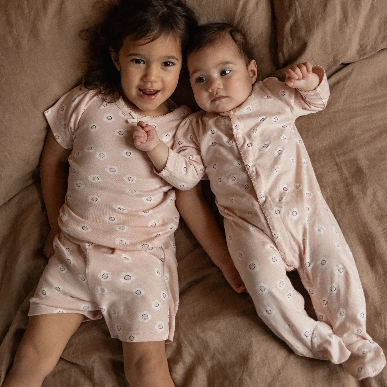 Shortie Pyjama Set - Flora Stamp Rose Dust Print