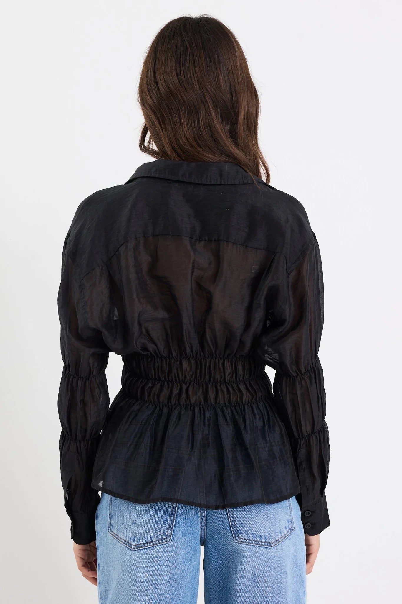 Composite Black Sheer Shirred Body Shirt