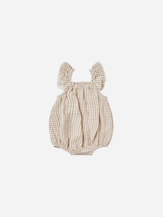 Bonnie Romper - Oat gingham